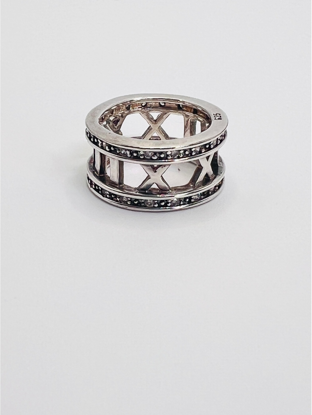 925 Sterling Silver Roman Numeral CZ Wide Band Ring Size 7 8.1g